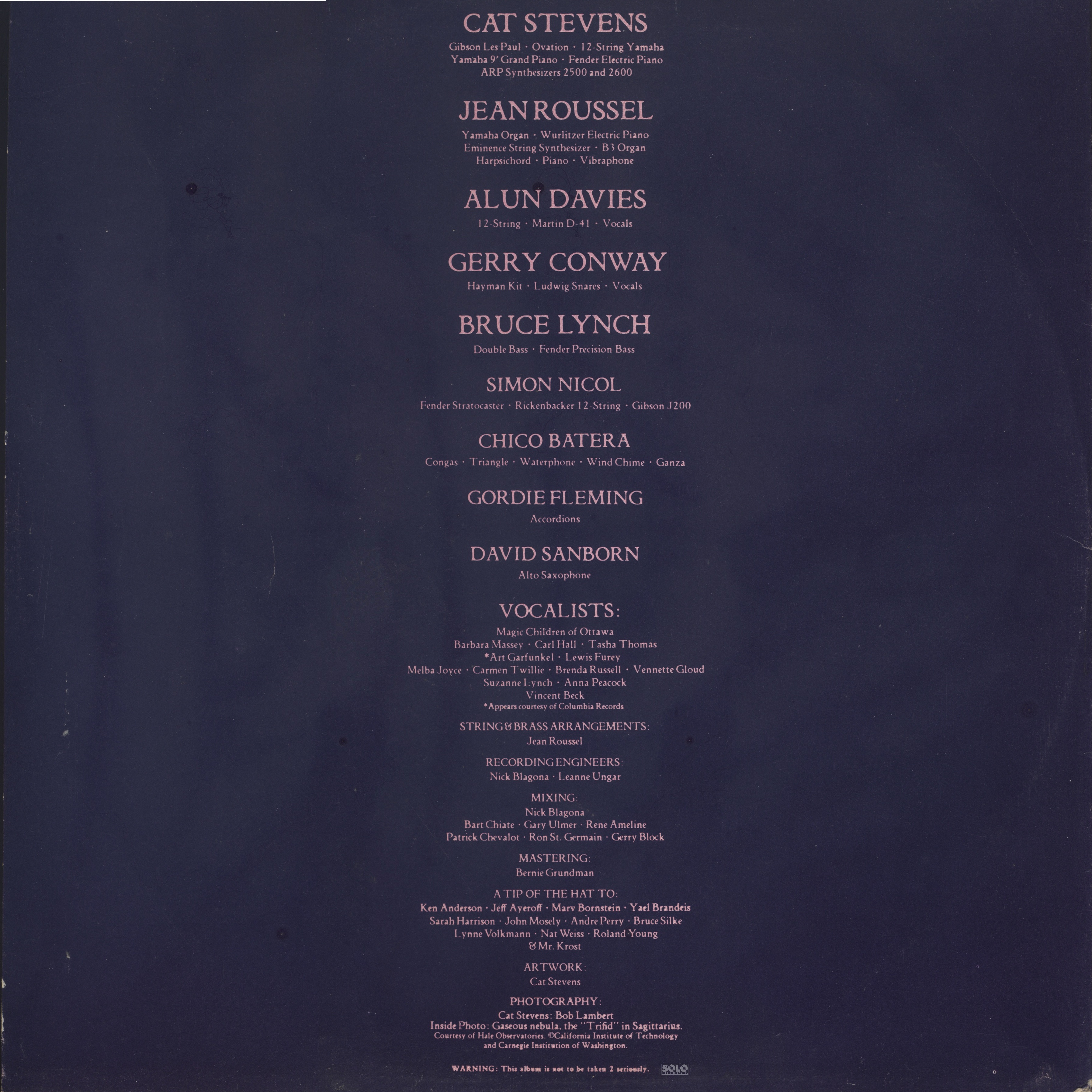 Cat Stevens  Numbers : LP sleeve2